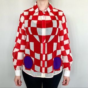 J. W. Anderson Pillarbox wool-blend geometric patterned button-up blouse. ❤️